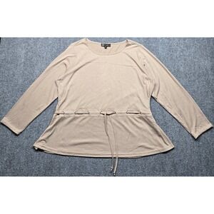 D2 Diane Gilman Blouse Womens XL Beige Long Sleeve Tunic Drawstring Waist